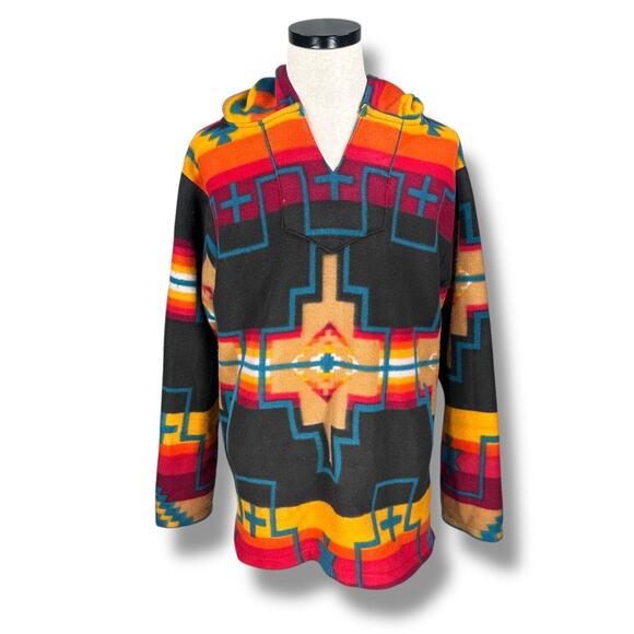 El Paso Southwestern Fleece Hoodie Men’s Large Multi Aztec Long Sleeve Pullover - Picture 1 of 10